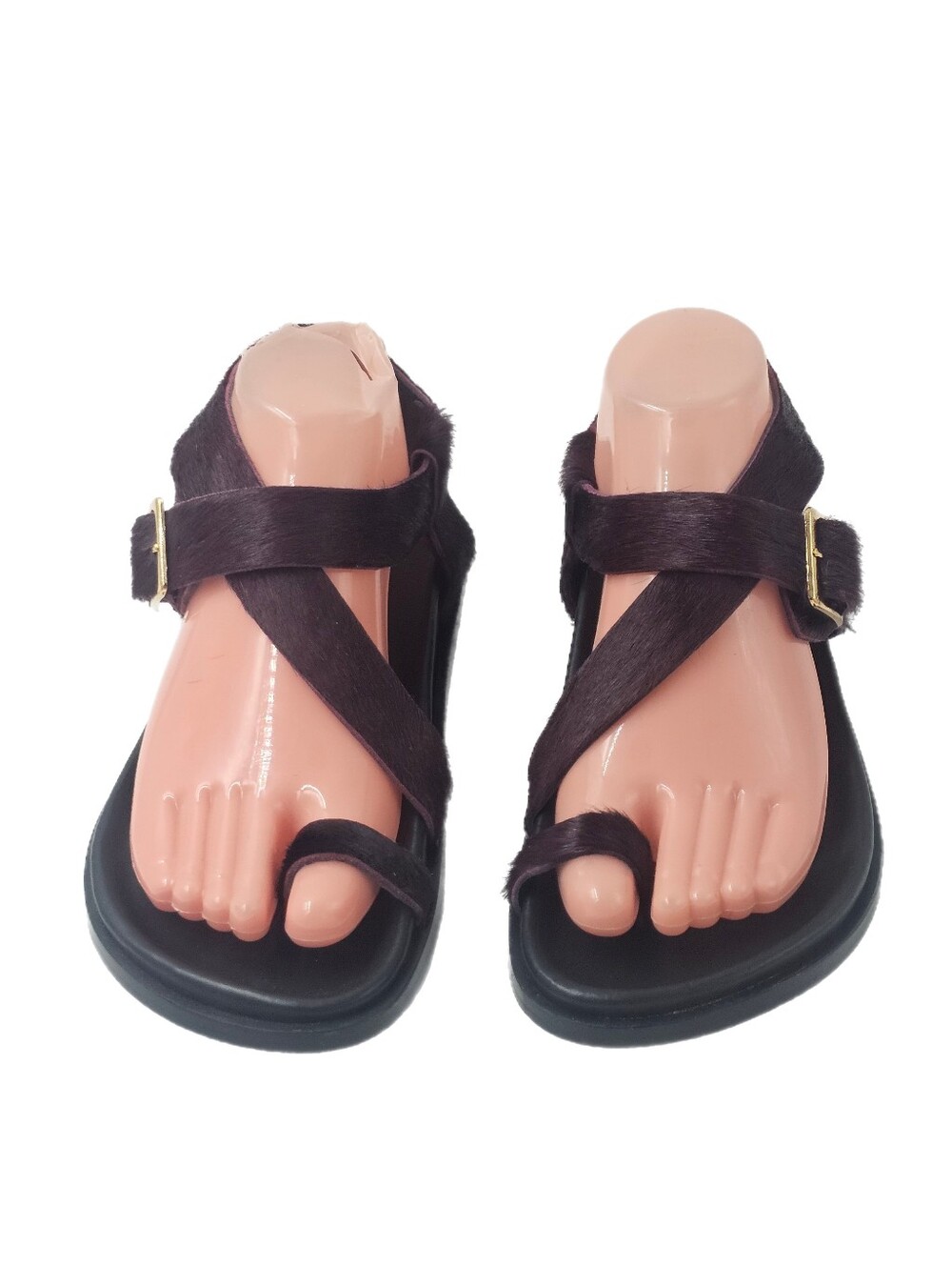 ALOHAS Siren Burgundy Calf Hair Toe Loop Sandals Spanish Leather EU 37 NWOB New!